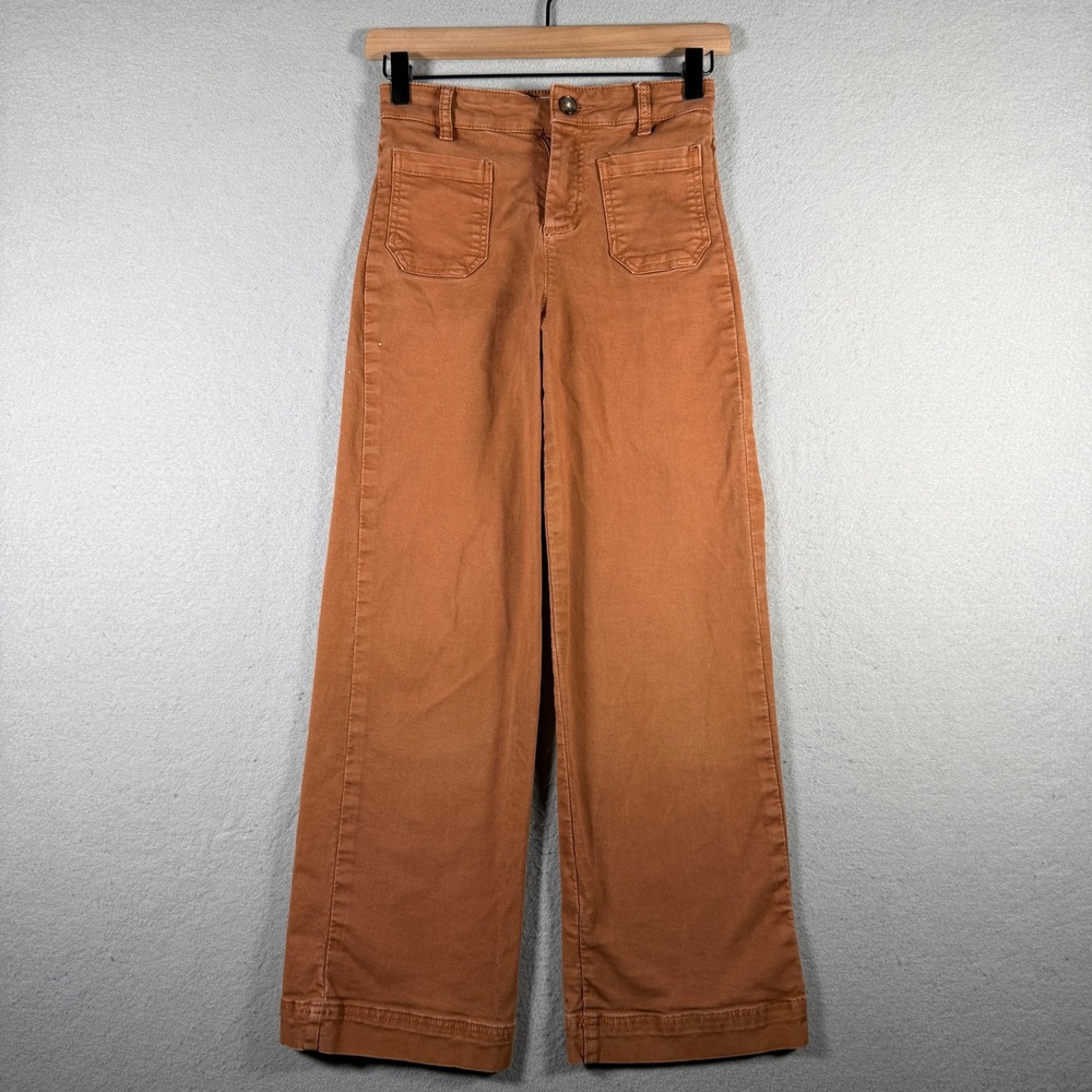 Marine Layer Womens Rust Brown Wide Leg High Rise Patch Pocket Pants Size 0